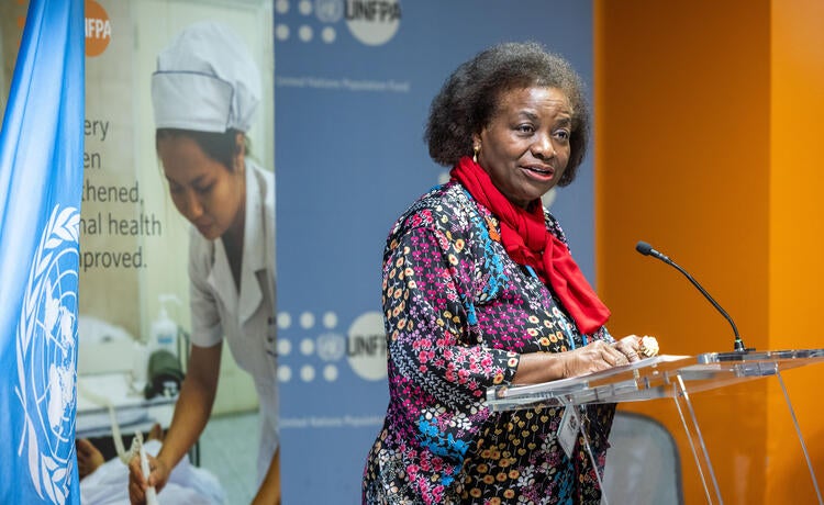 Dr. Natalia Kanem, Executive director of the United Nations Population Fund (UNFPA), speaks at the START WITH HER: Accelerating Action to End Preventable Maternal and Newborn Deaths