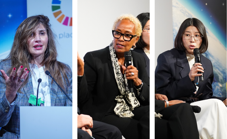 Speakers Mariarosa Cutillo, UNFPA Private Sector and Civil Society Branch Chief, Desta Lakew Global Director of Partnerships & External Affairs, Amref Health Africa and Aray Serikzhanova, WEF Global Shaper & Vice-Curator, Astana Hub, Kazakhstan. © UNFPA/Marcel Mainzer