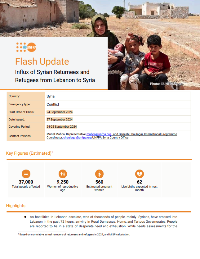 Flash Update on the Influx of Syrian Returnees and Refugees from Lebanon to Syria - September 2024