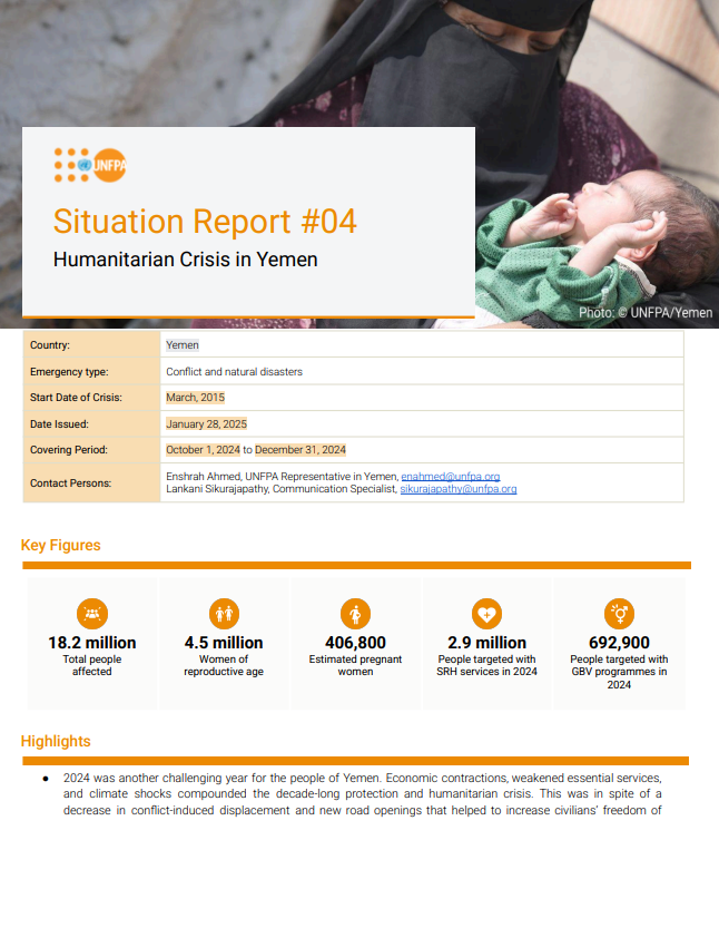 UNFPA Yemen Situation Report #4 - October-December 2024