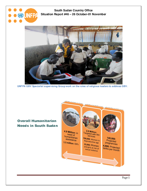 South Sudan Country Office Situation Report #46 – 26 October-01 November 2014