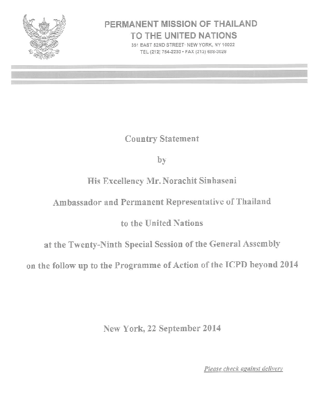 Statement from UNGASS & GA Agenda Item 13b: Thailand