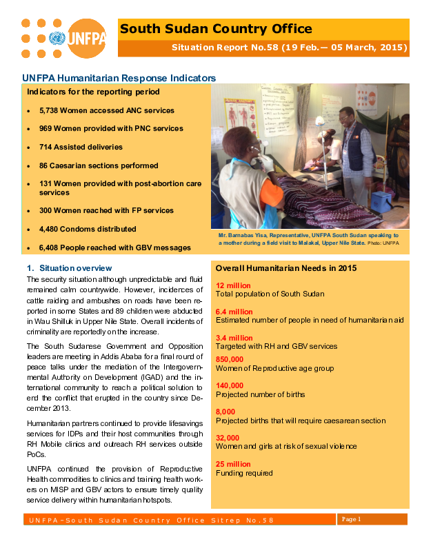 South Sudan Country Office Situation Report #58 - 19 Feb - 5 March 2015