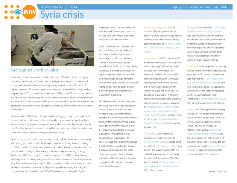 Humanitarian Bulletin, Syria crisis: June - July 2014