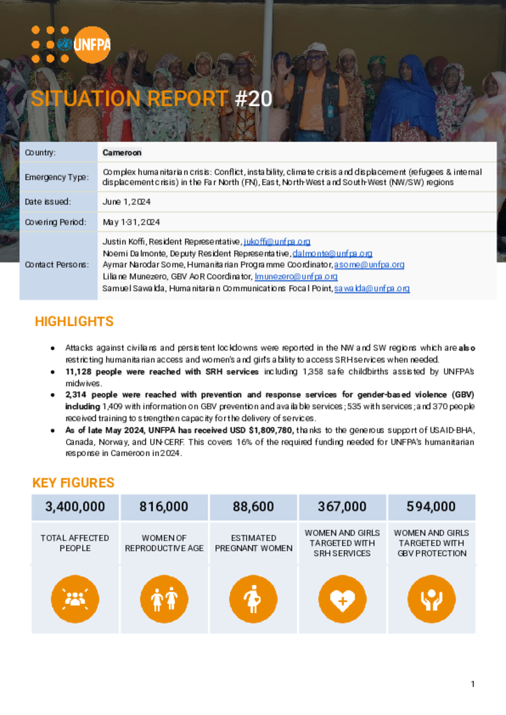 UNFPA Cameroon Humanitarian Situation Report #20 - 14 Jun 2024