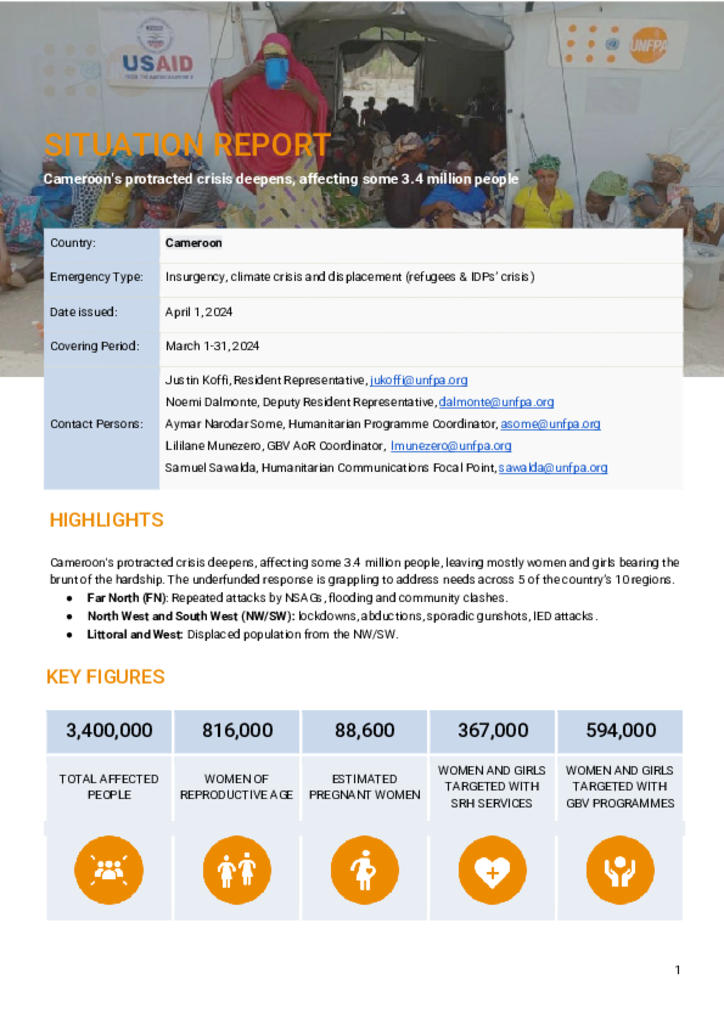 UNFPA Cameroon Humanitarian Situation Report #18 - 1-31 March 2024