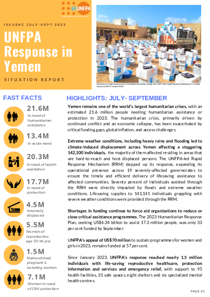 UNFPA Response in Yemen Situation Report #3 – July-Sept 2023