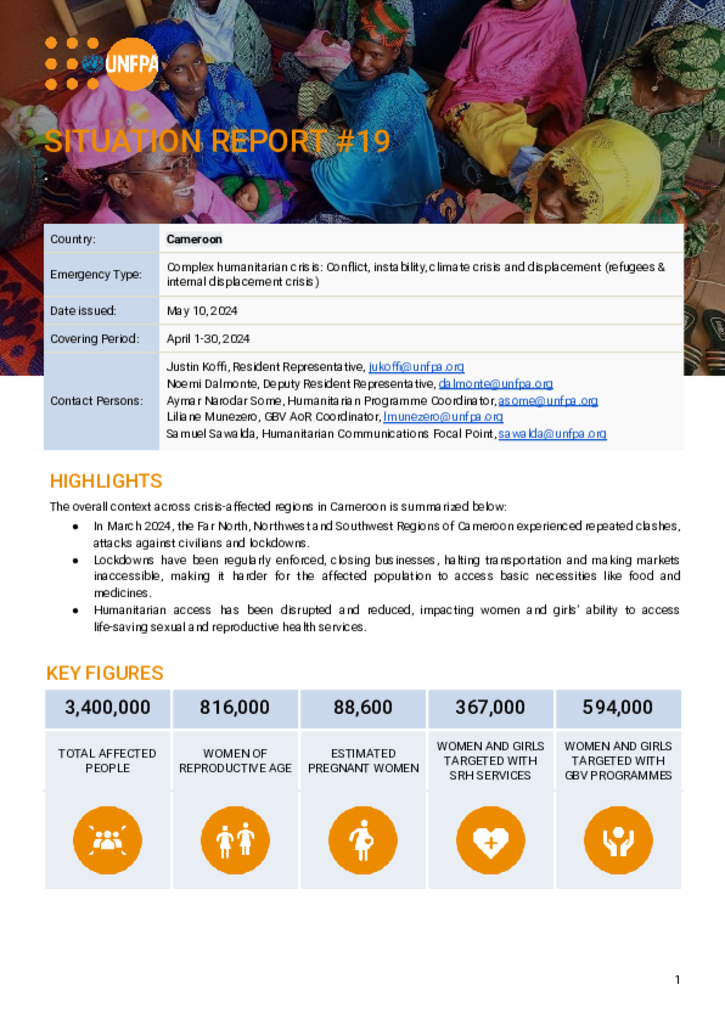 UNFPA Cameroon Humanitarian Situation Report #19 - 10 May 2024