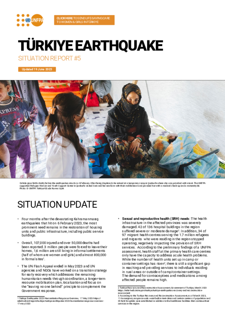 Türkiye Earthquake Situation Report #5 - 19 June 2023