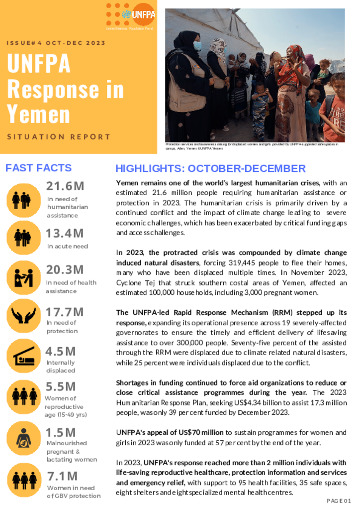 UNFPA Response in Yemen Situation Report #4 – October-December 2023