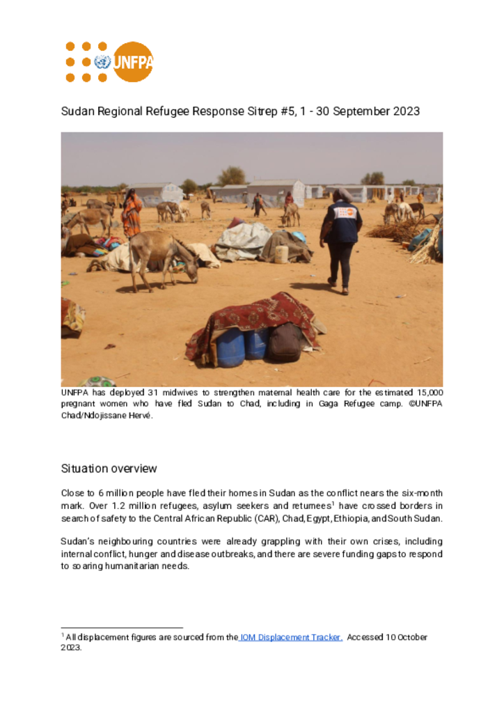 UNFPA Sudan Regional Refugee Response: Situation Report #5: 1-30 September 2023