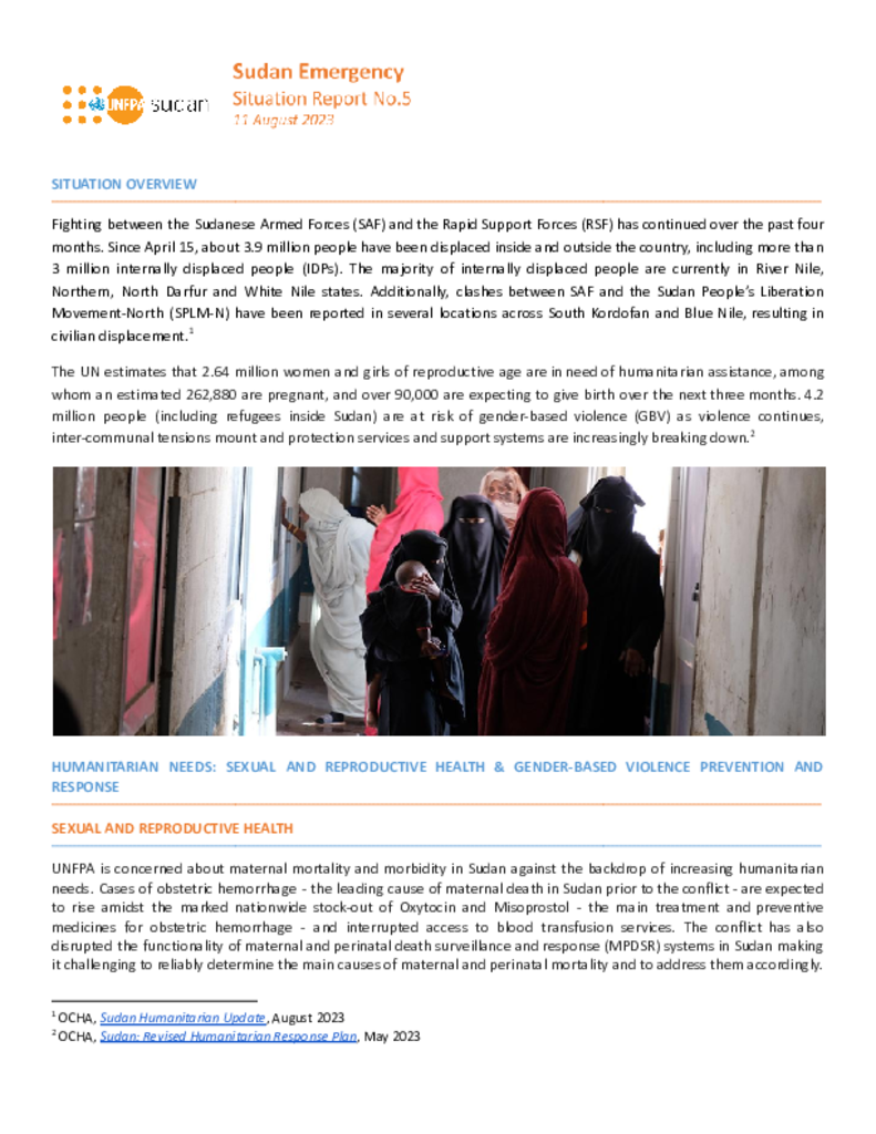  UNFPA Sudan Emergency Situation Report #5 - 11 August 2023