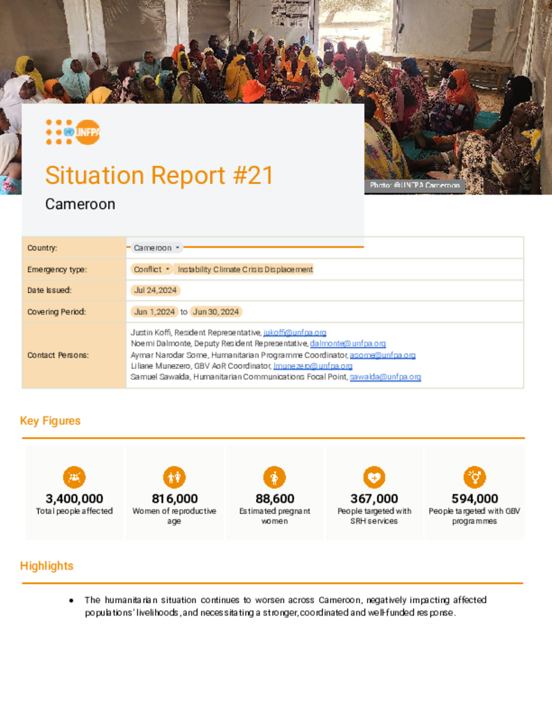 UNFPA Cameroon Humanitarian Situation Report #21