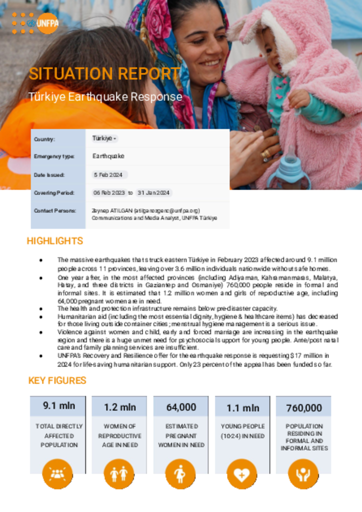 UNFPA Türkiye Earthquake Response - Situation Report - 5 February 2024