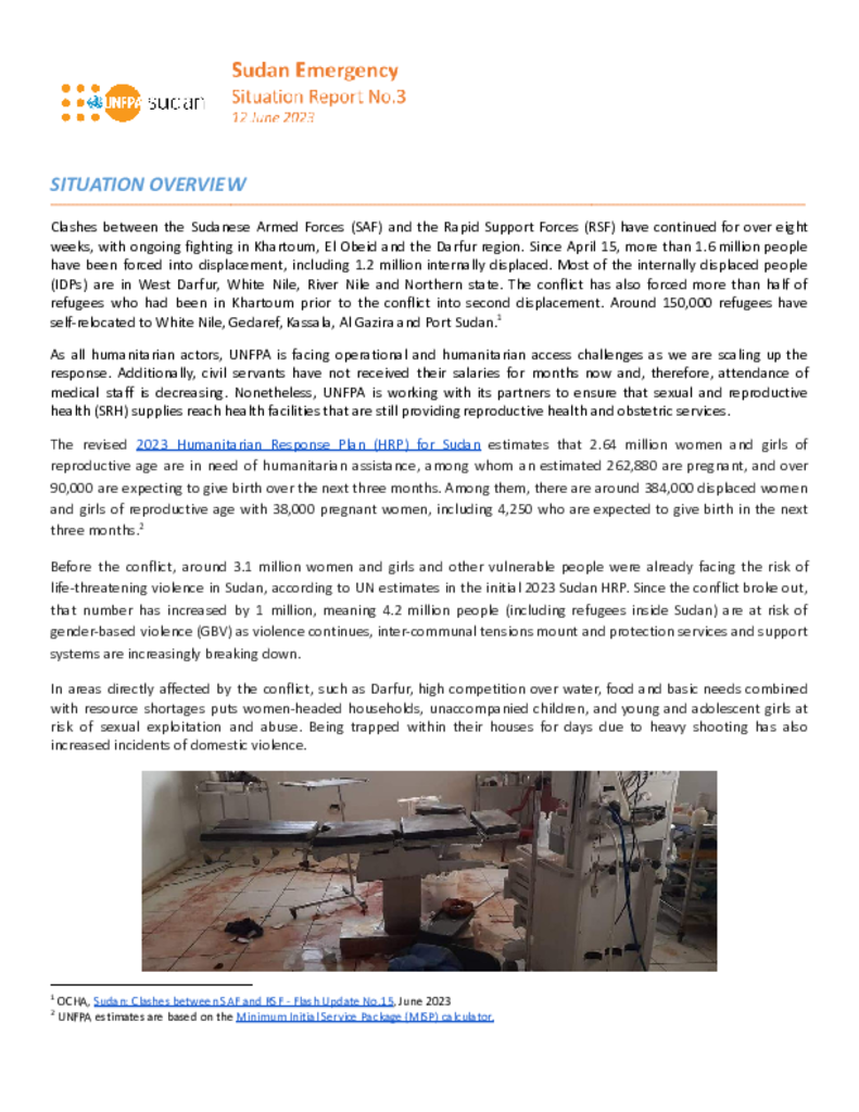 UNFPA Sudan Emergency Situation Report #3 - 12 June 2023