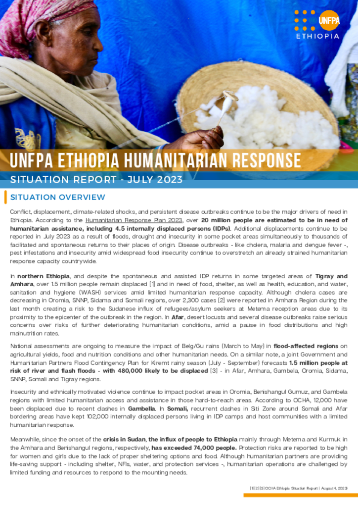 UNFPA Ethiopia Humanitarian Response: Situation Report - July 2023