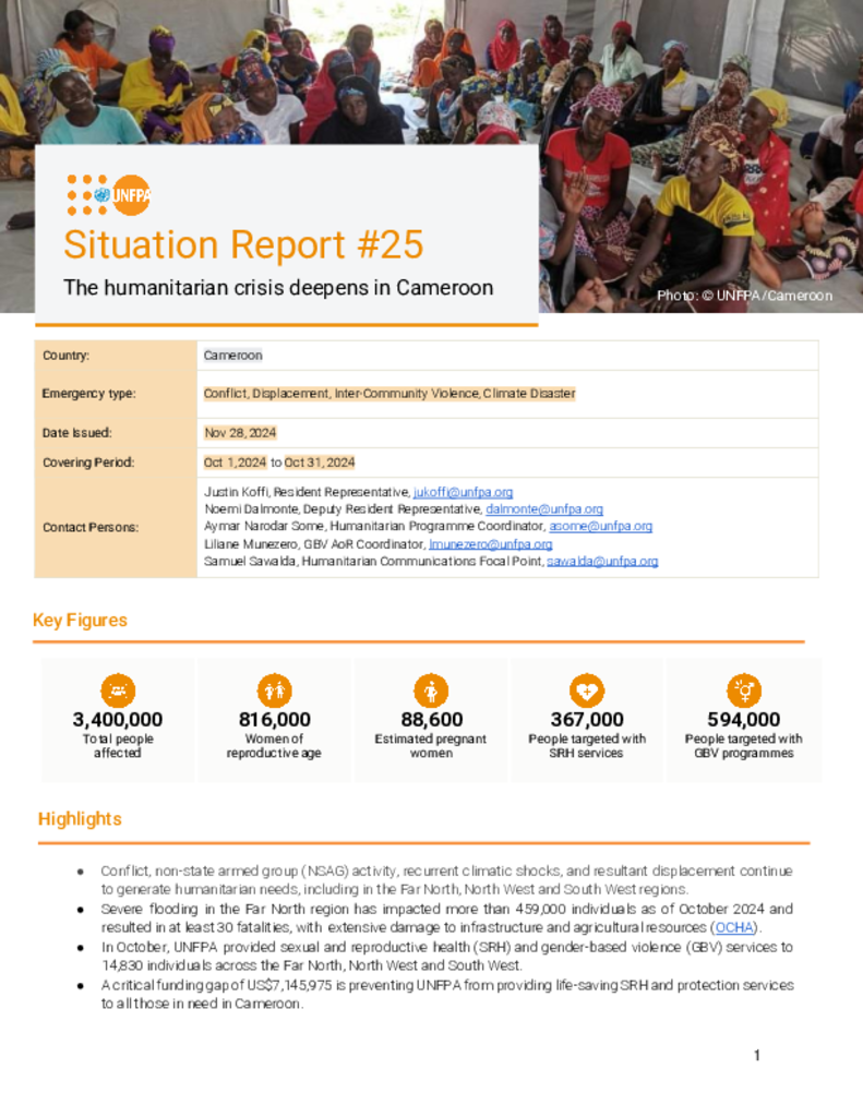 UNFPA Cameroon Situation Report #25 - October 2024