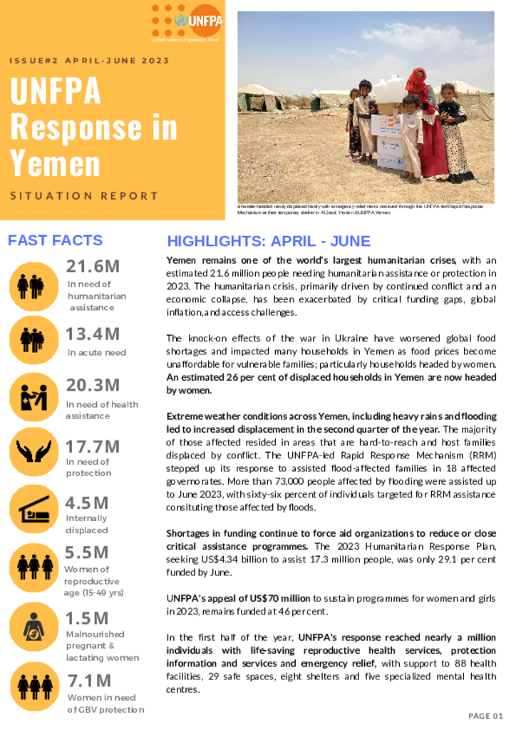 UNFPA Response in Yemen Situation Report #2 – April-June 2023