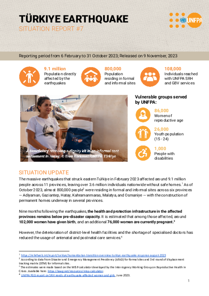 Türkiye Earthquake Situation Report #7 - 09 November 2023