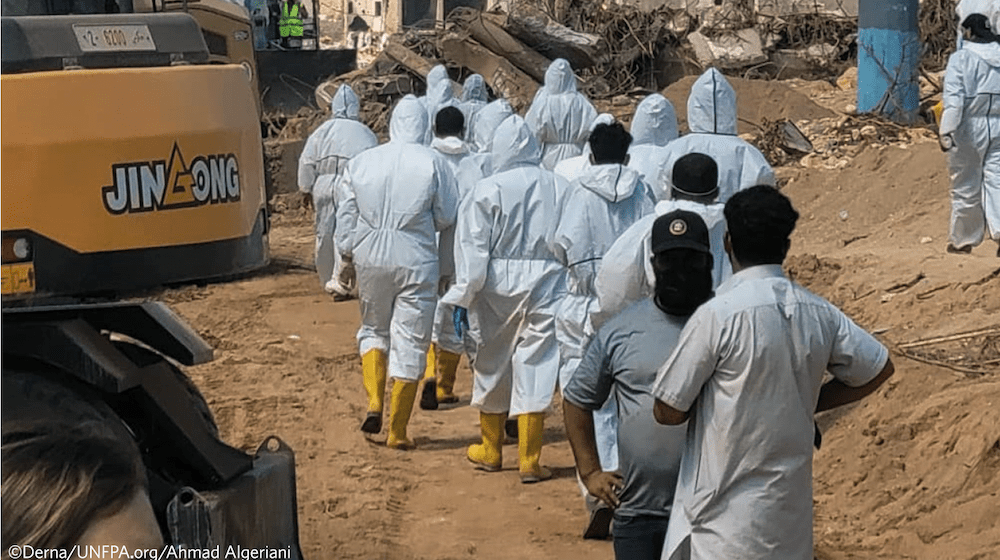 Humanitarian response workers in the aftermath of the flood in Libya 