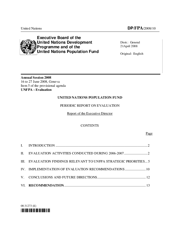 2008 Periodic Report on Evaluation