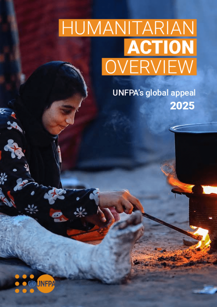 Report cover. A Teenage girl sits on the floor and kindles a fire for cooking. She has a broken leg. 